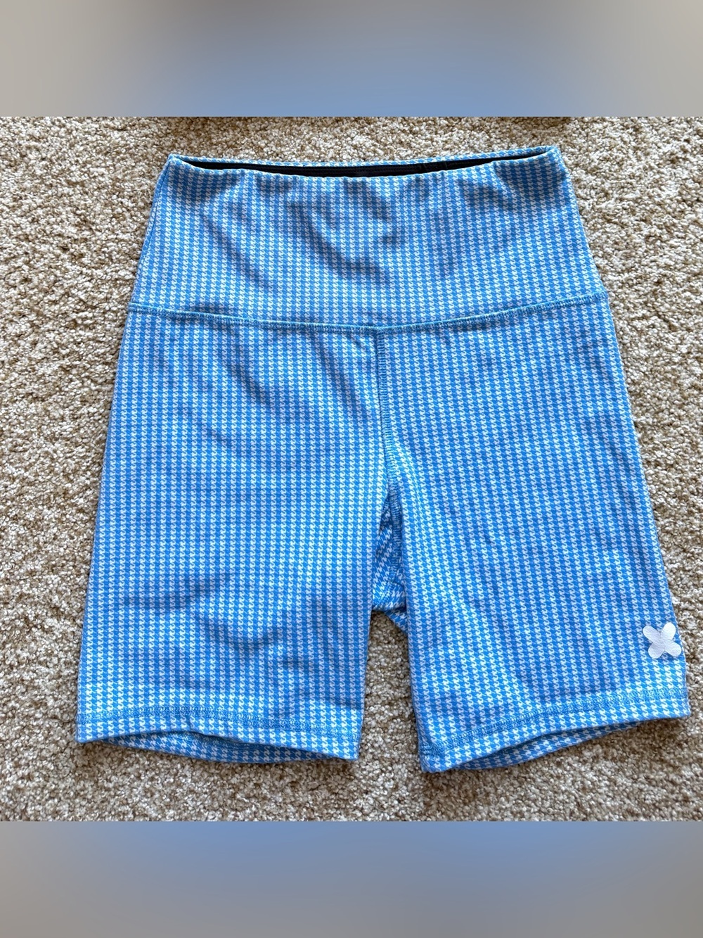 Strut This Gusher High Rise Shorts Blue Gingham Houndstooth Bike Shorts XL